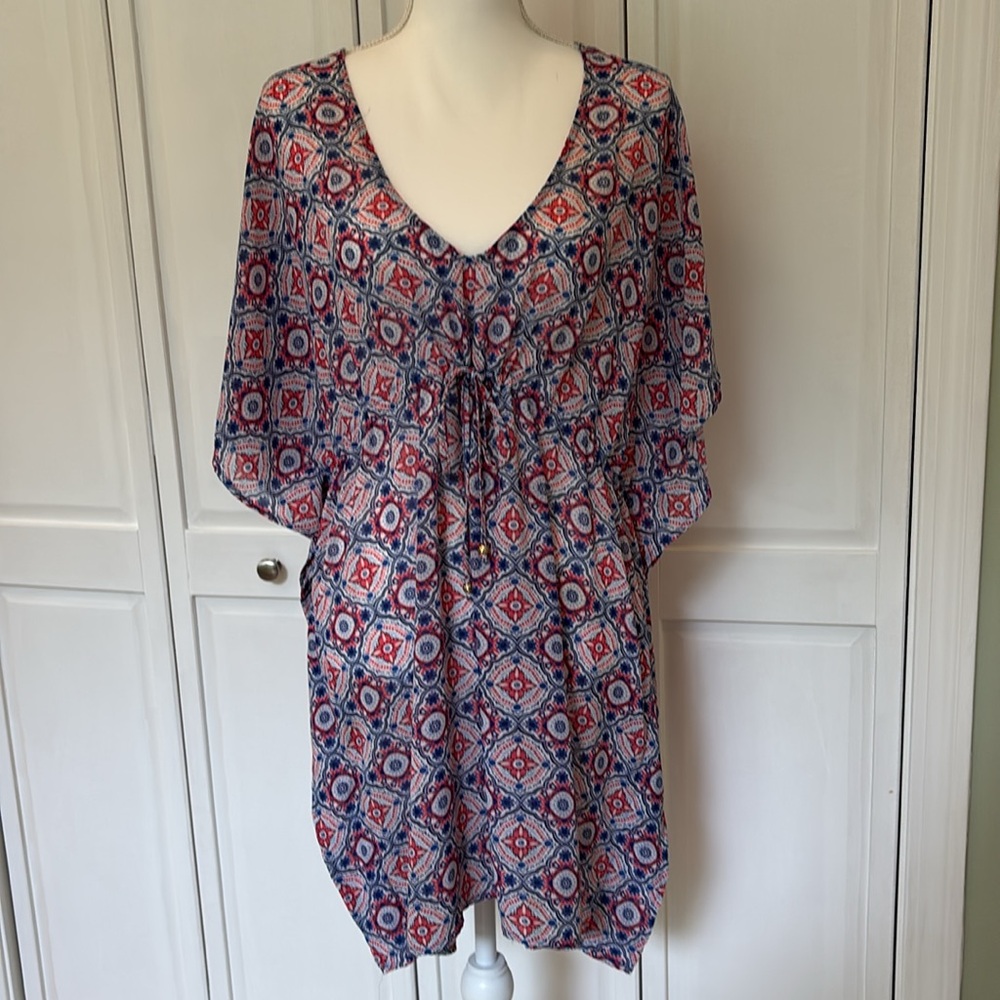 Merona Geometric Print Swim Coverup - Red, White and Blue